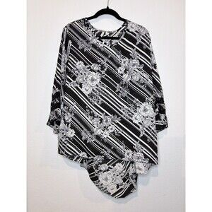 Cato Black White Striped Floral Top Blouse Women’s Plus Size 18/20W